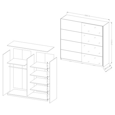 Szafa Przesuwna BETTINA 200 cm z Lustrem Masseno