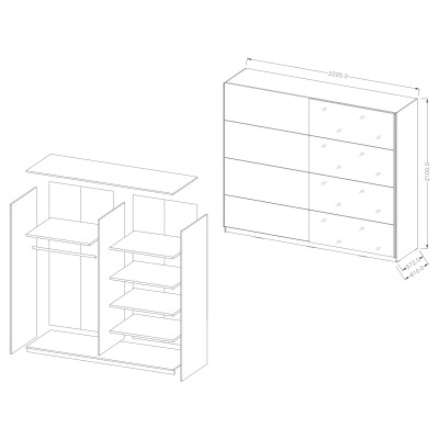 Szafa Przesuwna BETTINA 221 cm z Lustrem Masseno