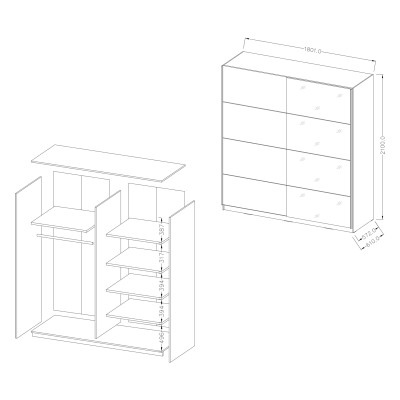 Szafa Przesuwna BETTINA 180 cm z Lustrem Masseno