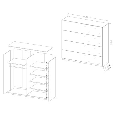 Szafa Przesuwna BETTINA 200 cm z Lustrem Masseno