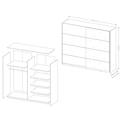 Szafa Przesuwna BETTINA 221 cm z Lustrem Masseno