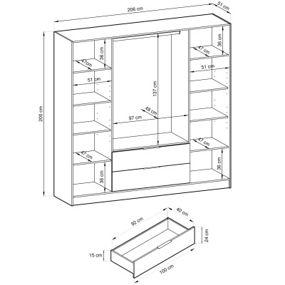 Szafa Uchylna NELIANA 206 cm z Lustrem Masseno