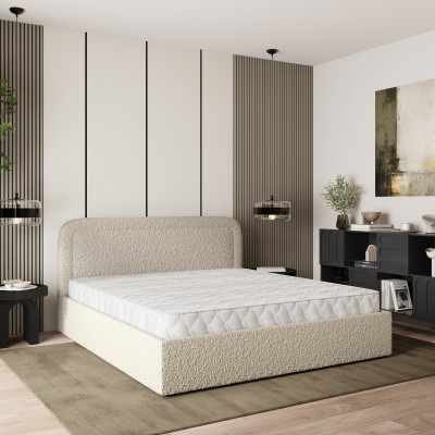 Masseno Łóżko tapicerowane BENIRA z pojemnikiem na pościel 140x200 cm - Beżowy, QUELLE 05