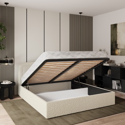 Masseno Łóżko tapicerowane BENIRA z pojemnikiem na pościel 140x200 cm - Beżowy, QUELLE 05