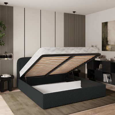 Masseno Łóżko tapicerowane BENIRA z pojemnikiem na pościel 140x200 cm - Czarny, QUELLE 100