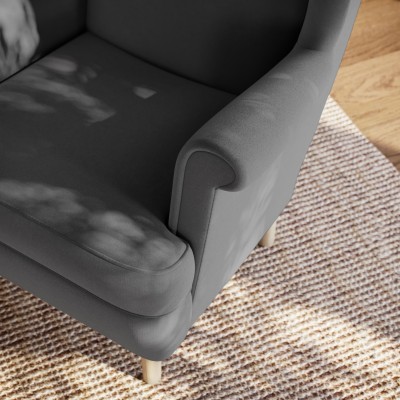 Wygodny uszak LENTIO, stylowy mebel w praktycznej szarej tkaninie plusz - velvet, do biura i salonu