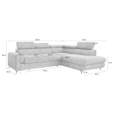 Narożnik VELISS – Tkanina sztruksowa – kolor: Tilia