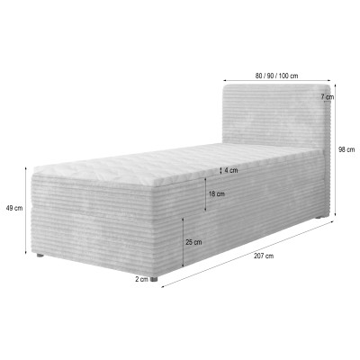 Łóżko kontynentalne PISA – Tkanina sztruksowa – kolor: Tilia