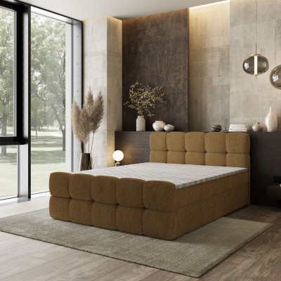 Łóżko kontynentalne BRUME – Tkanina bucle – kolor: Quelle