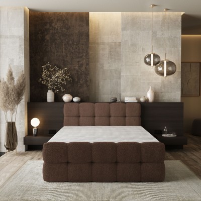 Łóżko kontynentalne BRUME – Tkanina bucle – kolor: Quelle