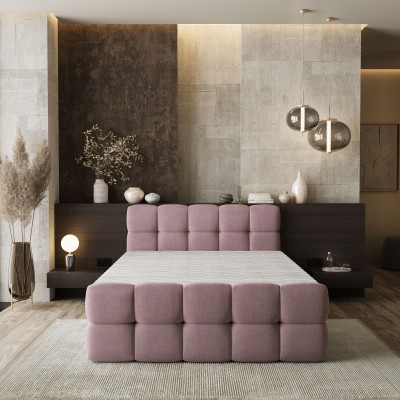 Łóżko kontynentalne BRUME – Tkanina plecionka – kolor: Soro