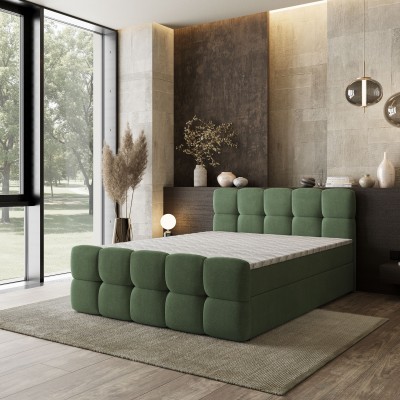 Łóżko kontynentalne BRUME – Tkanina plecionka – kolor: Soro