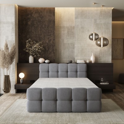 Łóżko kontynentalne BRUME – Tkanina plecionka – kolor: Soro