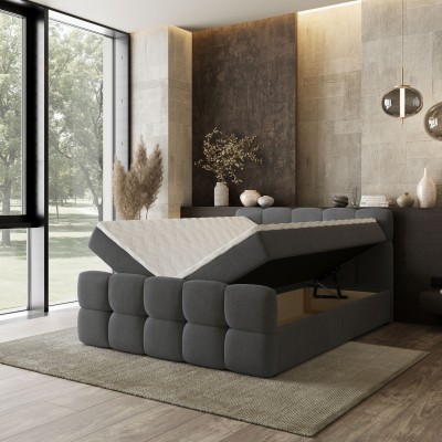 Łóżko kontynentalne BRUME – Tkanina plecionka – kolor: Soro