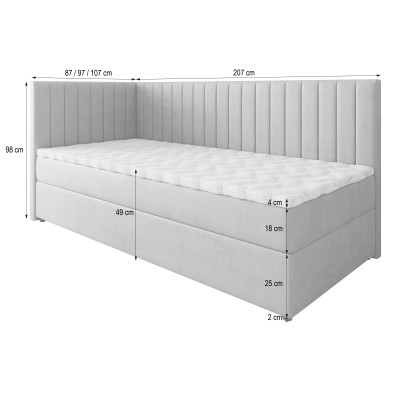 Łóżko kontynentalne ARIS – Tkanina pluszowa – kolor: Kronos