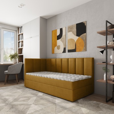 Łóżko kontynentalne BEVE – Tkanina pluszowa – kolor: Kronos