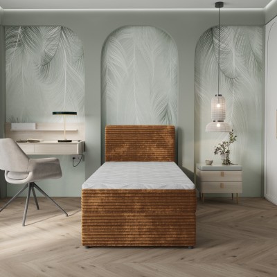 Łóżko kontynentalne PISA – Tkanina sztruksowa – kolor: Tilia