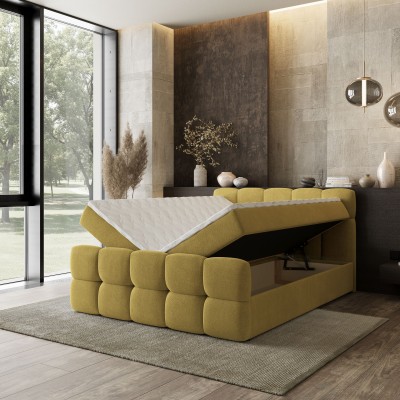 Łóżko kontynentalne BRUME – Tkanina plecionka – kolor: Soro