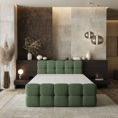 Łóżko kontynentalne BRUME – Tkanina plecionka – kolor: Soro