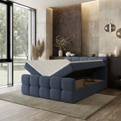 Łóżko kontynentalne BRUME – Tkanina plecionka – kolor: Soro