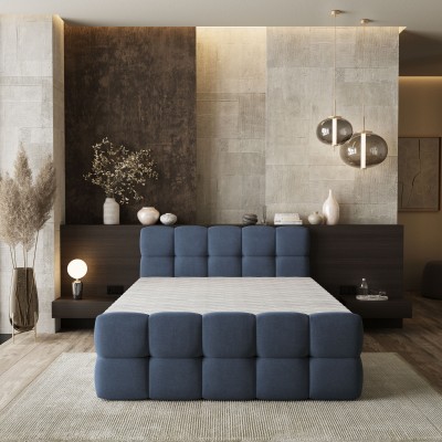 Łóżko kontynentalne BRUME – Tkanina plecionka – kolor: Soro