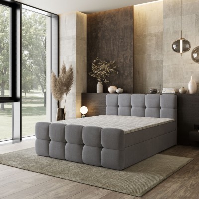 Łóżko kontynentalne BRUME – Tkanina plecionka – kolor: Soro