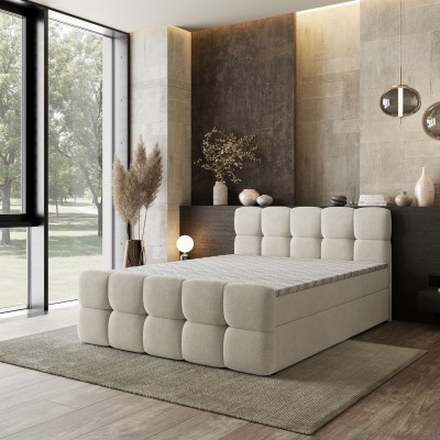 Łóżko kontynentalne BRUME – Tkanina plecionka – kolor: Soro