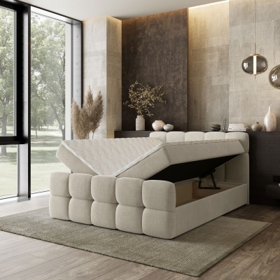 Łóżko kontynentalne BRUME – Tkanina plecionka – kolor: Soro