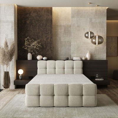 Łóżko kontynentalne BRUME – Tkanina plecionka – kolor: Soro