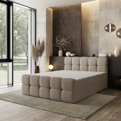 Łóżko kontynentalne BRUME – Tkanina plecionka – kolor: Soro