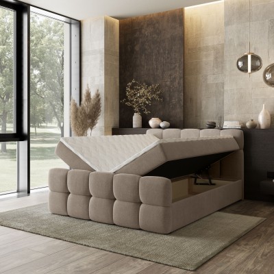 Łóżko kontynentalne BRUME – Tkanina plecionka – kolor: Soro