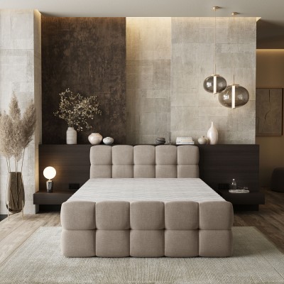 Łóżko kontynentalne BRUME – Tkanina plecionka – kolor: Soro