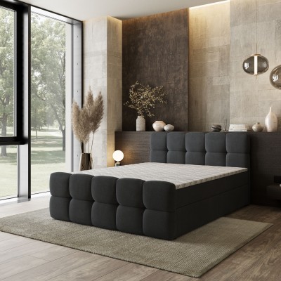 Łóżko kontynentalne BRUME – Tkanina plecionka – kolor: Soro