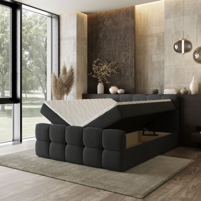 Łóżko kontynentalne BRUME – Tkanina plecionka – kolor: Soro