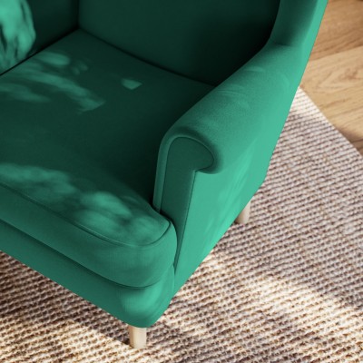 Modny uszak LENTIO w kolorze butelkowej zieleni, wygodny fotel do biura i salonu