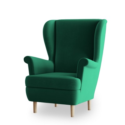 Fotel LENTIO w tkaninie KRONOS 19 - białe tło - butelkowa zieleń