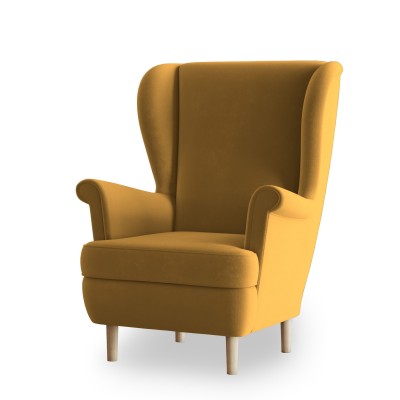 Fotel LENTIO w tkaninie KRONOS 01 - białe tło - żółty