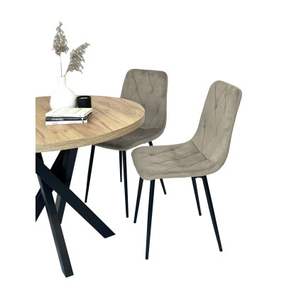 Zestaw dwóch krzeseł tapicerowanych CELMO w beżowym kolorze, krzesła do jadalni i salonu