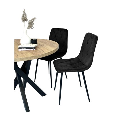 Komplet dwóch krzeseł CELMO tapicerowane czarną tkaniną plusz, stylowe krzesła do jadalni