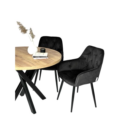 Zestaw czarnych krzeseł LENNO, dwa tapicerowane krzesła, tkanina przyjemna w dotyku, stylowe krzesła do jadalni