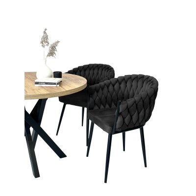 Zestaw dwóch krzeseł w czarnym kolorze VERDO, tkanina przyjemna w dotyku, stylowa jadalnia, salon