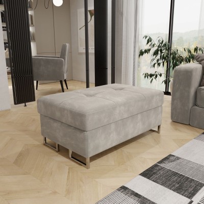 Pufa BARLET, tapicerowana tkaniną Monolith 02 w kolorze kremowym