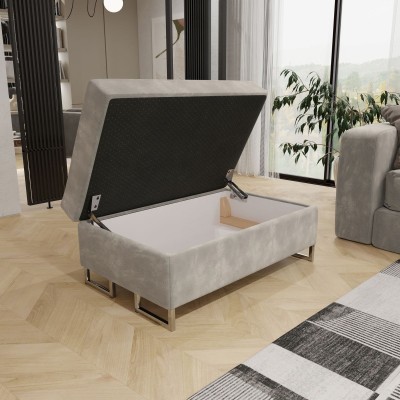 PUFA BARLET - wygodne siedzisko, stylowy podnóżek do salonu, schowek na drobiazgi z automatem - kolor kremowy