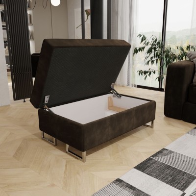 Brązowa pufa BARLET tapicerowana miękkim i wytrzymałym welurem, wygodne siedzisko zastąpi fotel i podnóżek