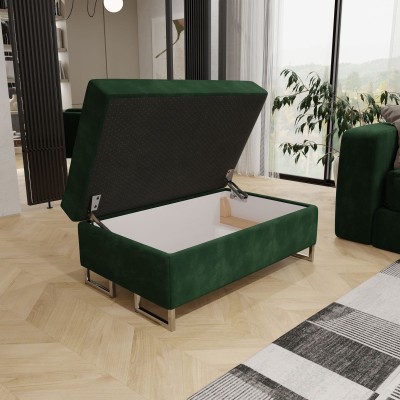 Pufa BARLET, tapicerowana tkaniną Monolith 37 w kolorze butelkowej zieleni - pojemnik