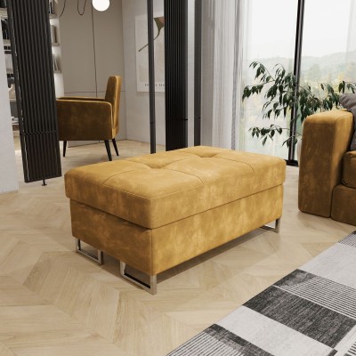 Pufa BARLET, tapicerowana tkaniną Monolith 48 - odcień koloru żółtego