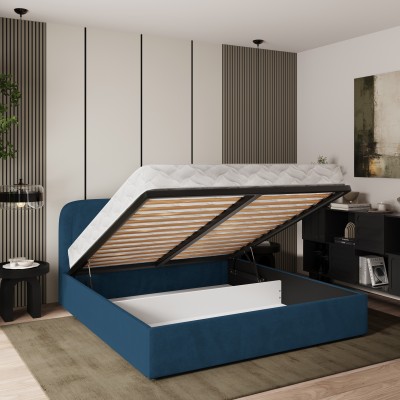Masseno Łóżko tapicerowane BENIRA z pojemnikiem na pościel 140x200 cm - Niebieski, KRONOS 09