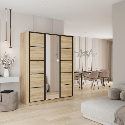 Szafa Przesuwna PINA 160 cm z Lustrem Szafa Trzydrzwiowa z Szufladami