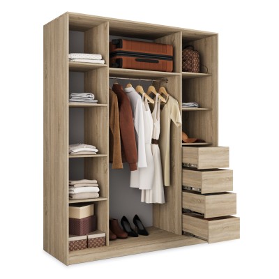 Szafa Przesuwna PINA 160 cm z Lustrem Szafa Trzydrzwiowa z Szufladami