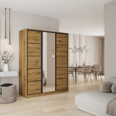 Szafa Przesuwna PINA 160 cm z Lustrem Szafa Trzydrzwiowa z Szufladami